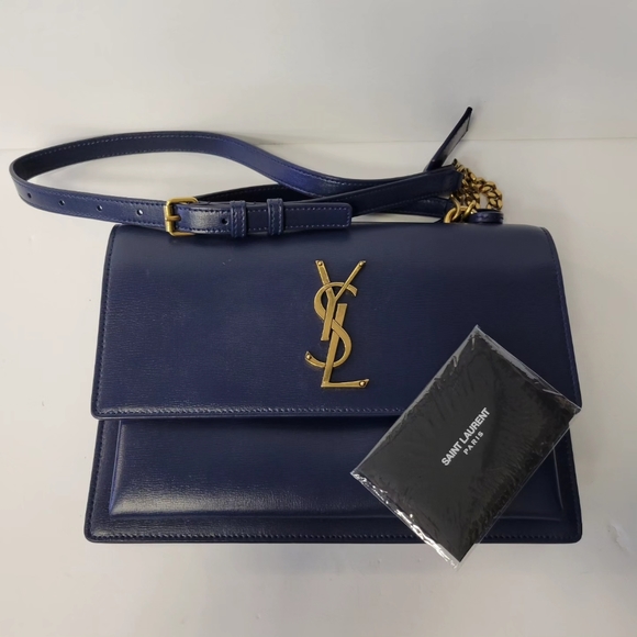 ❌SOLD❌SAINT LAURENT Blue Leather Medium Sunset Shoulder bag/Crossbody. - Picture 10 of 15